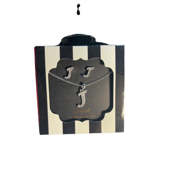 Joyful Silver Initial J Pendant and Earring Set in Box - Picture 1 of 3